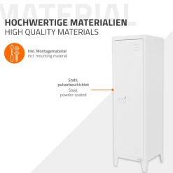 Aktenschrank Spindschrank 1-türig 38x38x137,5 cm Weiß aus Stahl ML-Design-ECD Germany Clearance