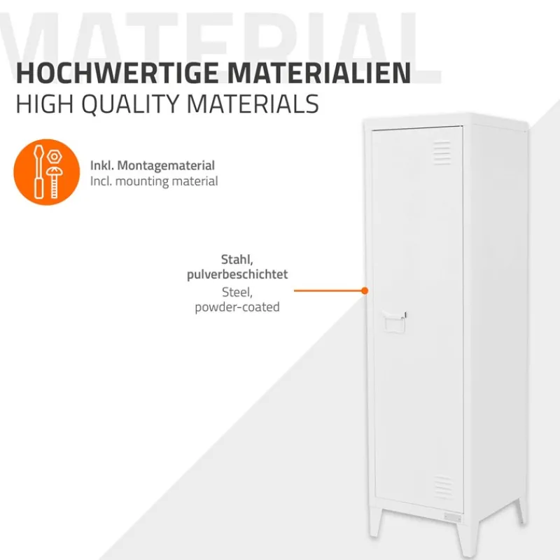 Aktenschrank Spindschrank 1-türig 38x38x137,5 cm Weiß aus Stahl ML-Design-ECD Germany Clearance