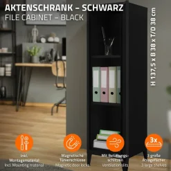 Aktenschrank Spindschrank 1-türig 38x38x137,5 cm Schwarz aus Stahl ML-Design-ECD Germany Hot