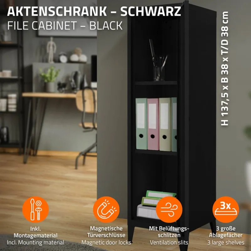 Aktenschrank Spindschrank 1-türig 38x38x137,5 cm Schwarz aus Stahl ML-Design-ECD Germany Hot