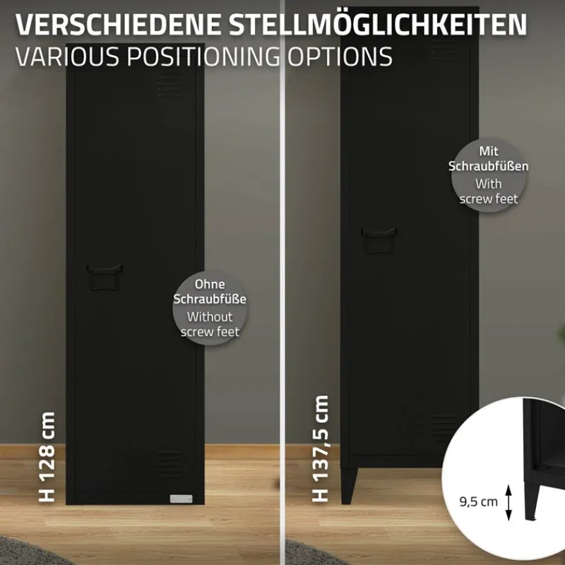 Aktenschrank Spindschrank 1-türig 38x38x137,5 cm Schwarz aus Stahl ML-Design-ECD Germany Hot