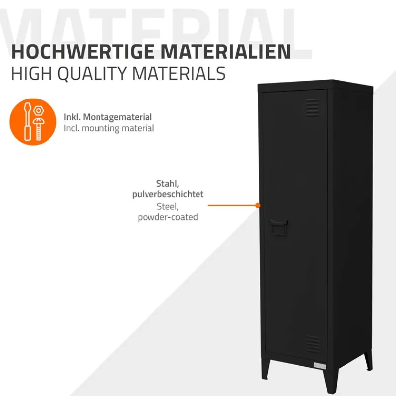 Aktenschrank Spindschrank 1-türig 38x38x137,5 cm Schwarz aus Stahl ML-Design-ECD Germany Hot