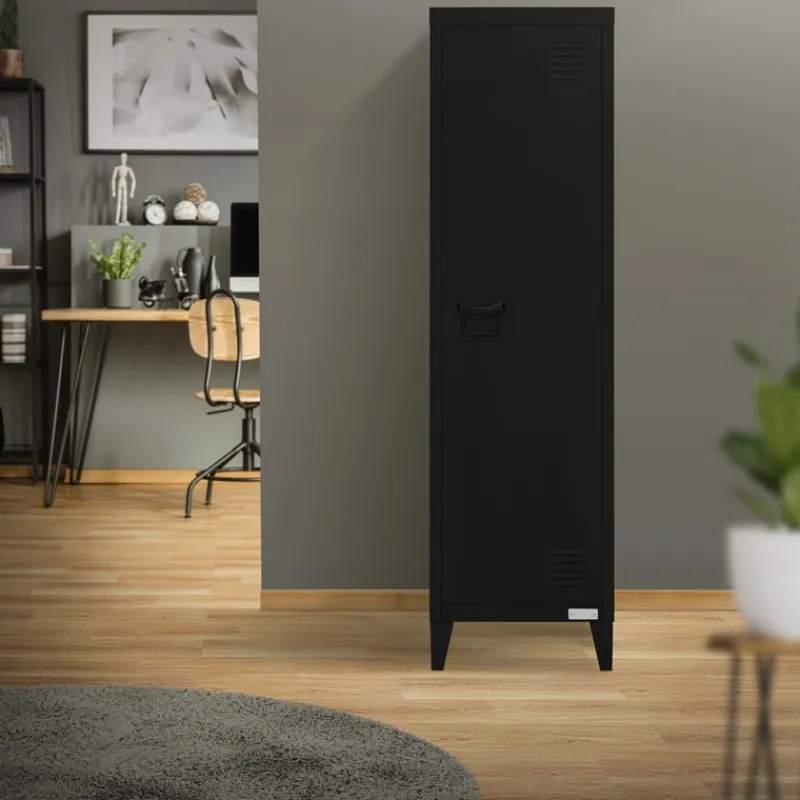 Aktenschrank Spindschrank 1-türig 38x38x137,5 cm Schwarz aus Stahl ML-Design-ECD Germany Hot