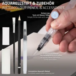Aquarellfarben Malkasten 48 Farben in Metallbox Silber mit Zubehör-ECD Germany Outlet