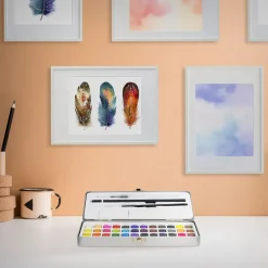 Aquarellfarben Malkasten 48 Farben in Metallbox Silber mit Zubehör-ECD Germany Outlet