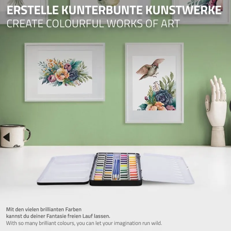 Aquarellfarbkasten mit 48 Farben inklusive Pinsel und Papier Malkasten Set-ECD Germany Sale