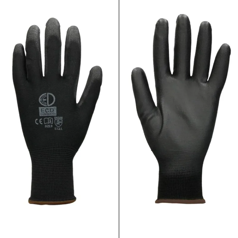 Arbeitshandschuhe 60 Paar mit PU-Beschichtung Schwarz Größe L-ECD Germany Outlet
