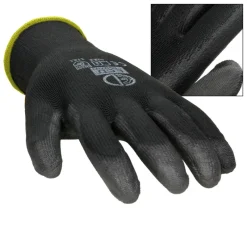 Arbeitshandschuhe 1 Paar mit PU-Beschichtung Schwarz Größe M-ECD Germany New