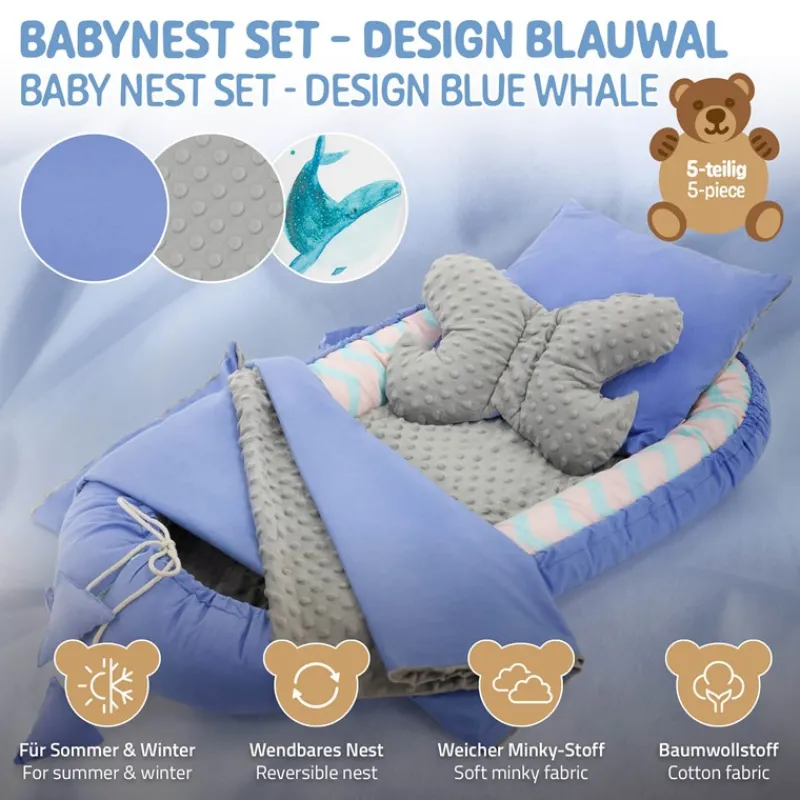 Babynest Set 5 Tlg. 90x50 cm Walmuster aus Baumwolle Joyz-ECD Germany Discount