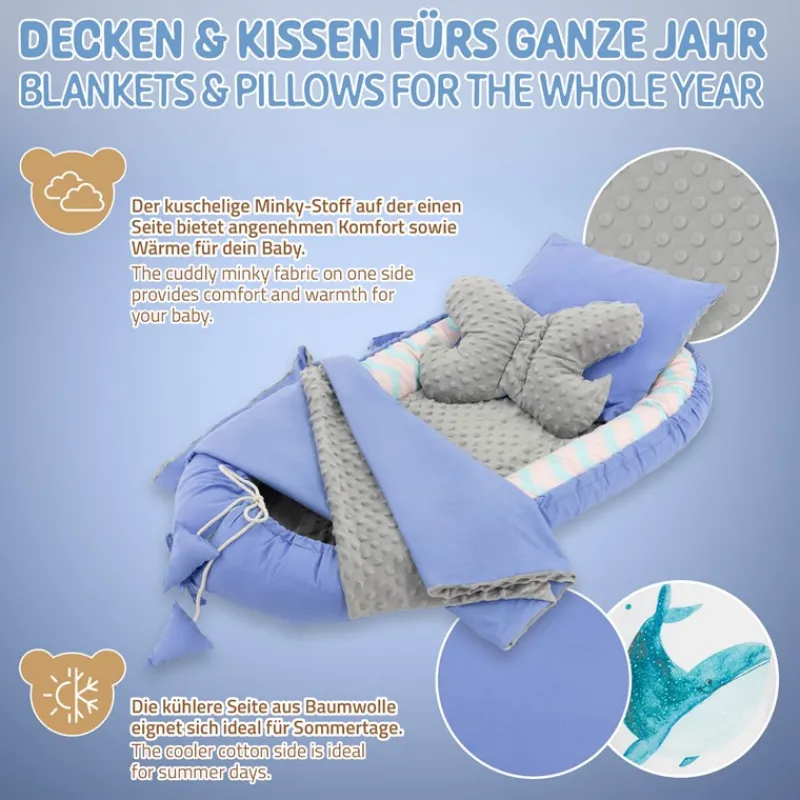 Babynest Set 5 Tlg. 90x50 cm Walmuster aus Baumwolle Joyz-ECD Germany Discount