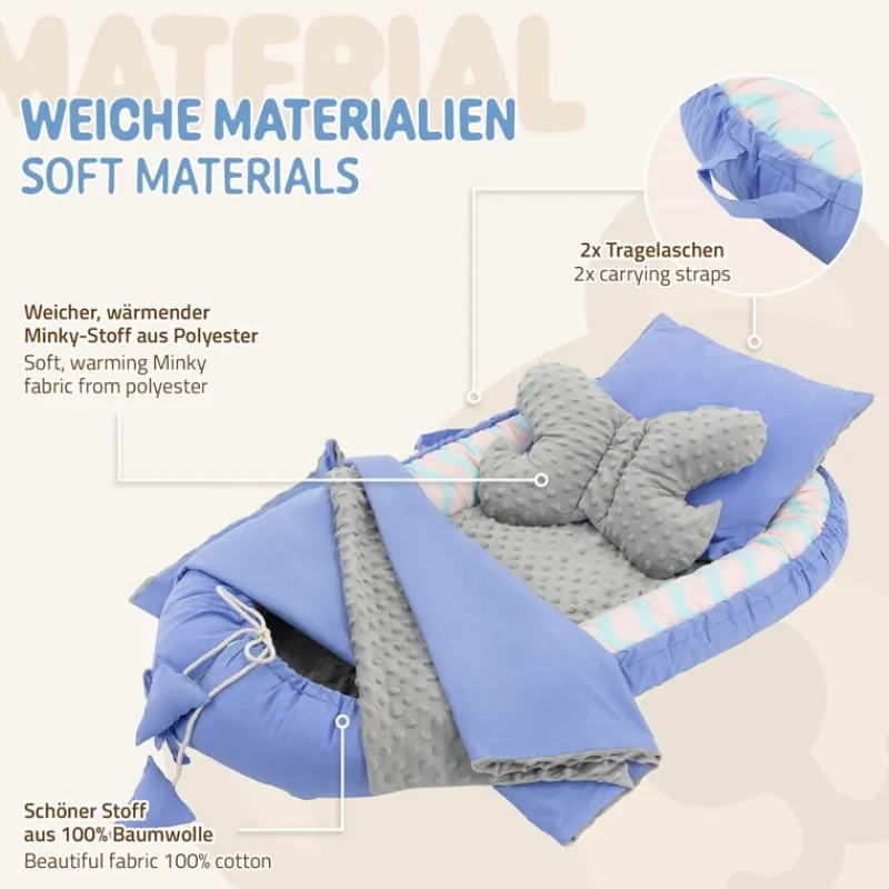 Babynest Set 5 Tlg. 90x50 cm Walmuster aus Baumwolle Joyz-ECD Germany Discount