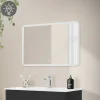 Badezimmer LED-Spiegel eckig mit Touchschalter 90x60 cm Weiß aus Glas ML-Design-ECD Germany