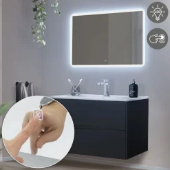 Badezimmer LED-Spiegel eckig mit Touchschalter 90x60 cm Weiß aus Glas ML-Design-ECD Germany