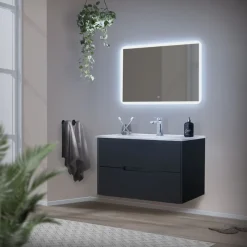 Badezimmer LED-Spiegel eckig mit Touchschalter 90x60 cm Weiß aus Glas ML-Design-ECD Germany