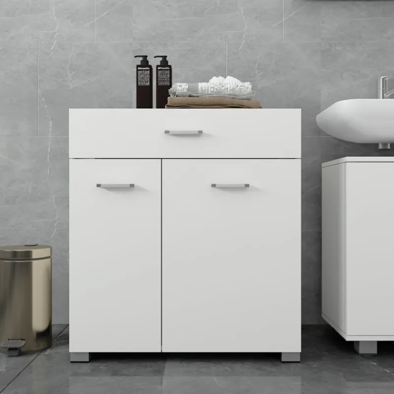 Badezimmerschrank Badschrank mit Wäschekorb 75x37x90 cm in Weiß ML-Design-ECD Germany Discount