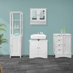 Badezimmerschrank Badschrank Weiß 55x81x30 cm ML-Design-ECD Germany Best