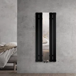 Badheizkörper Einlagig inkl. Spiegel 1200x450 mm Schwarz matt mit Mittelanschluss LuxeBath-ECD Germany Hot