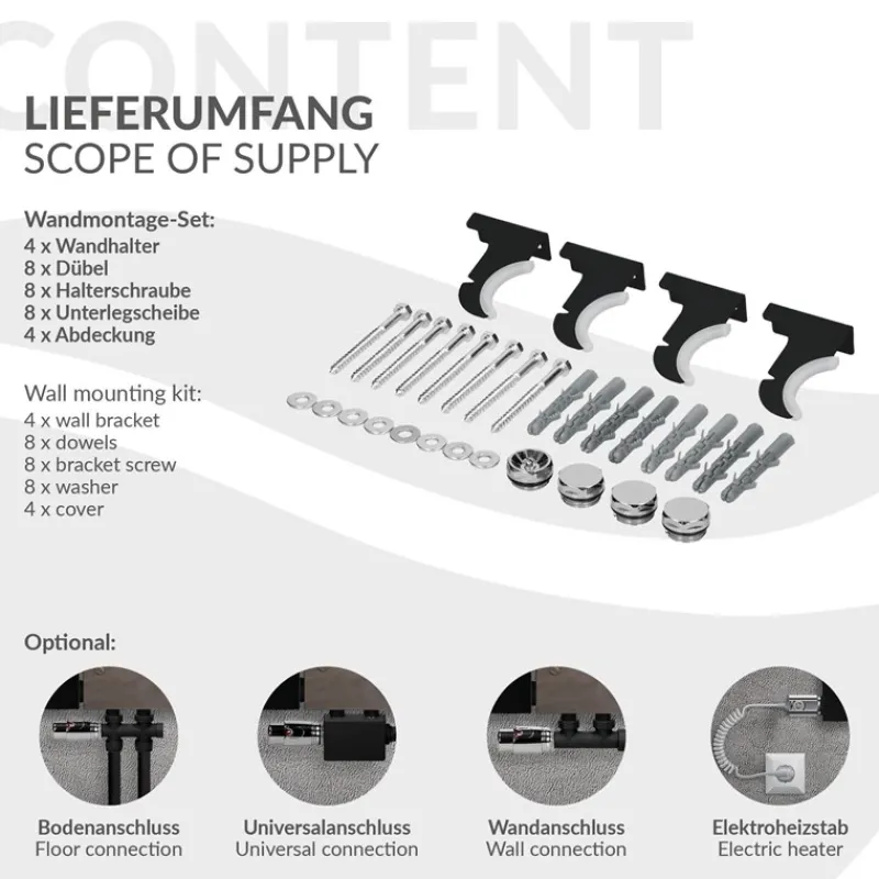 Badheizkörper Einlagig inkl. Spiegel 1200x450 mm Schwarz matt mit Mittelanschluss LuxeBath-ECD Germany Hot