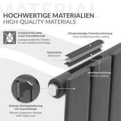 Badheizkörper Einlagig Vertikal 600x300 mm Anthrazit mit Mittelanschluss LuxeBath-ECD Germany New