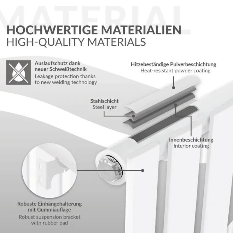 Badheizkörper Einlagig Vertikal 600x300 mm Weiß mit Mittelanschluss LuxeBath-ECD Germany Online