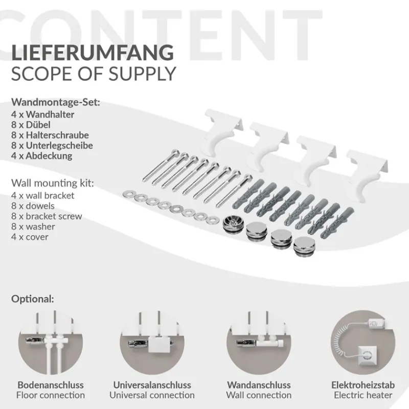 Badheizkörper Einlagig Vertikal 600x300 mm Weiß mit Mittelanschluss LuxeBath-ECD Germany Online
