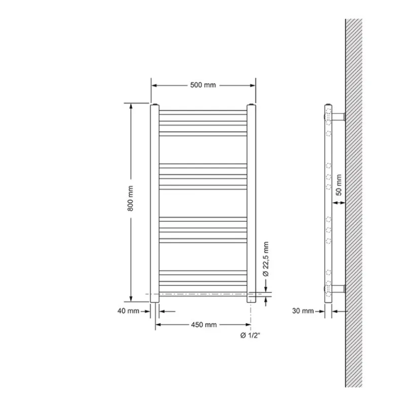 Badheizkörper Elektrisch mit Heizstab 600W 500x800 mm Anthrazit gerade mit Seitenanschluss-ECD Germany Clearance