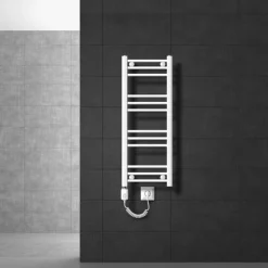 Badheizkörper Elektrisch mit Heizstab 300W 300x800 mm Weiß gerade mit Seitenanschluss-ECD Germany
