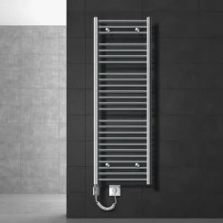 Badheizkörper Elektrisch mit Heizstab 1200W 500x1500 mm Chrome gebogen mit Seitenanschluss-ECD Germany Sale
