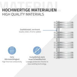 Badheizkörper Elektrisch mit Heizstab 300W 500x1000 mm Chrome-ECD Germany Clearance