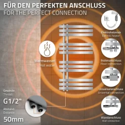Badheizkörper Elektrisch mit Heizstab 300W 500x1000 mm Chrome-ECD Germany Clearance