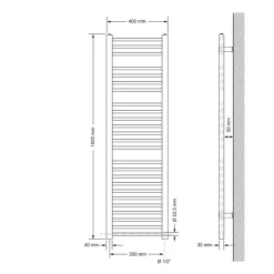Badheizkörper Elektrisch mit Heizstab 1200W 400x1500 mm Weiß gerade mit Seitenanschluss-ECD Germany Hot