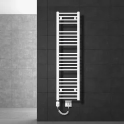 Badheizkörper Elektrisch mit Heizstab 900W 300x1400 mm Weiß gerade mit Seitenanschluss-ECD Germany Online