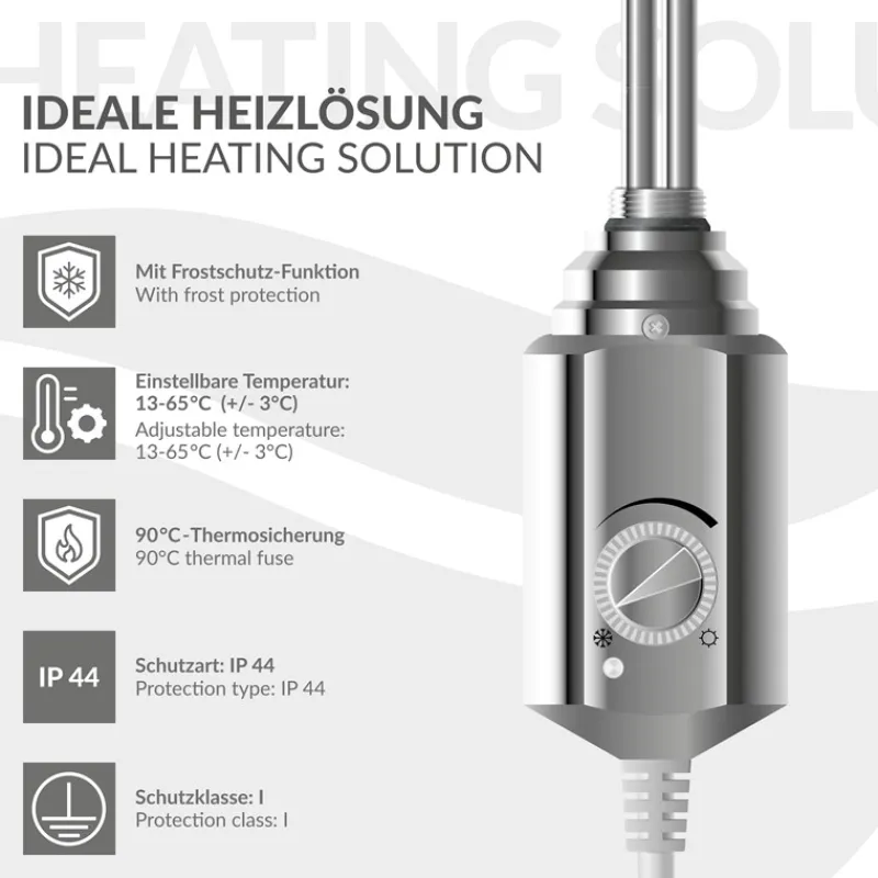 Badheizkörper Elektrisch mit Heizstab 900W 400x1500 mm Chrome gerade mit Seitenanschluss-ECD Germany Online