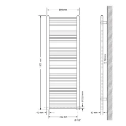 Badheizkörper Elektrisch mit Heizstab 1200W 500x1500 mm Anthrazit gerade mit Seitenanschluss-ECD Germany Outlet