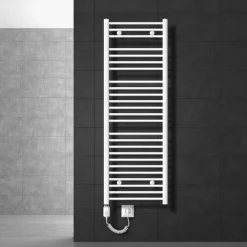 Badheizkörper Elektrisch mit Heizstab 900W 500x1500 mm weiß gebogen mit Seitenanschluss-ECD Germany Discount