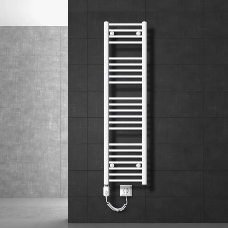 Badheizkörper Elektrisch mit Heizstab 1200W 300x1400 mm Weiß gerade mit Seitenanschluss-ECD Germany Clearance