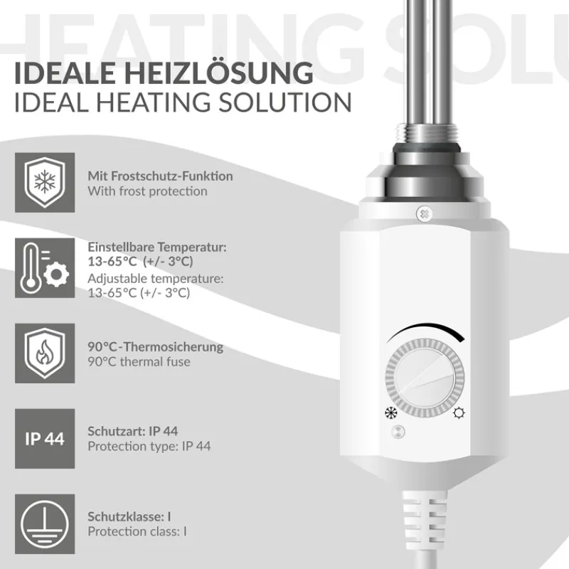 Badheizkörper Elektrisch mit Heizstab 1200W 300x1400 mm Weiß gerade mit Seitenanschluss-ECD Germany Clearance