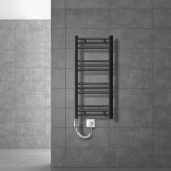Badheizkörper Elektrisch mit Heizstab 600W 400x800 mm Anthrazit gebogen mit Seitenanschluss-ECD Germany Online