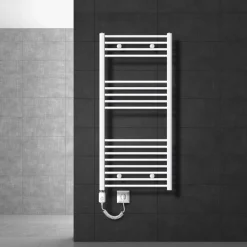 Badheizkörper Elektrisch mit Heizstab 900W 600x1200 mm Weiß gebogen mit Seitenanschluss-ECD Germany Discount