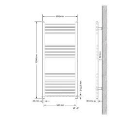 Badheizkörper Elektrisch mit Heizstab 900W 600x1200 mm Anthrazit gerade mit Seitenanschluss-ECD Germany Outlet