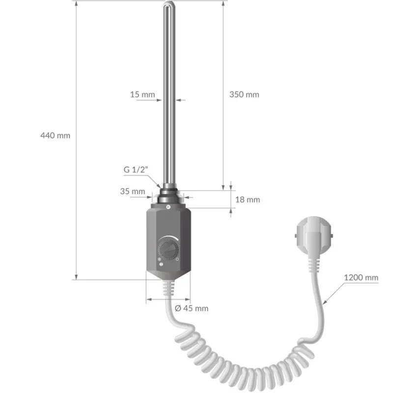 Badheizkörper Elektrisch mit Heizstab 900W 600x1200 mm Anthrazit gerade mit Seitenanschluss-ECD Germany Outlet