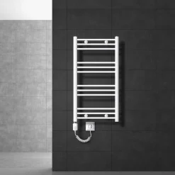 Badheizkörper Elektrisch mit Heizstab 600W 500x800 mm Weiß gebogen mit Seitenanschluss-ECD Germany Hot