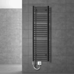 Badheizkörper Elektrisch mit Heizstab 900W 400x1500 mm Anthrazit gerade mit Seitenanschluss-ECD Germany Discount