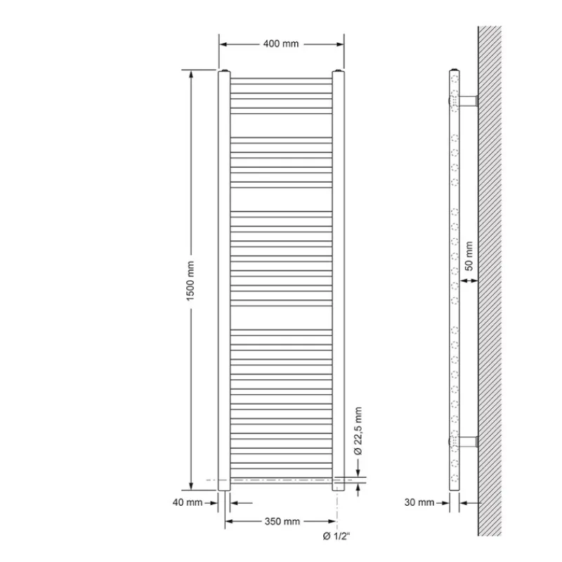 Badheizkörper Elektrisch mit Heizstab 900W 400x1500 mm Anthrazit gerade mit Seitenanschluss-ECD Germany Discount