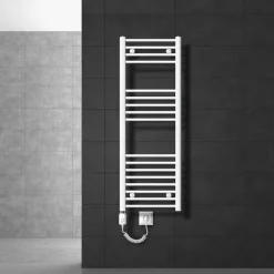 Badheizkörper Elektrisch mit Heizstab 1200W 400x1200 mm Weiß gerade mit Seitenanschluss-ECD Germany New