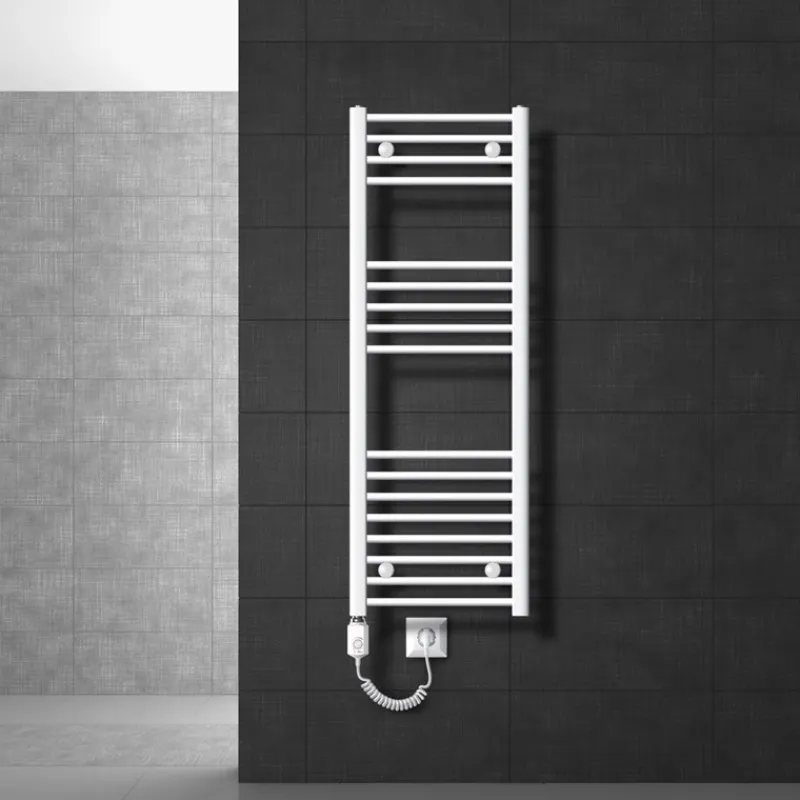 Badheizkörper Elektrisch mit Heizstab 1200W 400x1200 mm Weiß gebogen mit Seitenanschluss-ECD Germany Hot