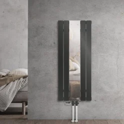 Badheizkörper Flach mit Spiegel und Boden Anschlussgarnitur 45x120 cm Anthrazit ML-Design-ECD Germany Outlet