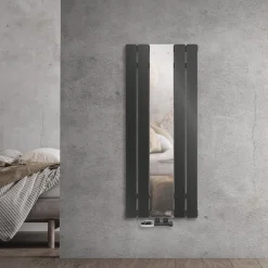 Badheizkörper Flach mit Spiegel und Wand Anschlussgarnitur 45x120 cm Anthrazit ML-Design-ECD Germany Best
