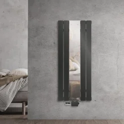 Badheizkörper Flach mit Spiegel und Universale Anschlussgarnitur 45x120 cm Anthrazit ML-Design-ECD Germany