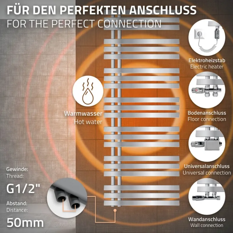Badheizkörper Iron EM mit Heizstab 1200W 600x1600 mm Chrome-ECD Germany New